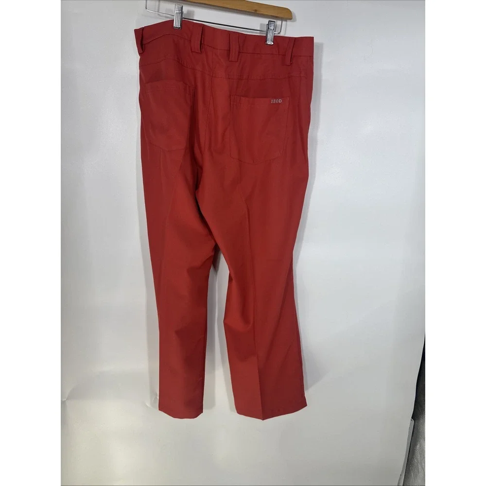 IZOD Golf Pants Mens 38x29‎ Slim Fit Red Orange Flat Front Performance Trousers